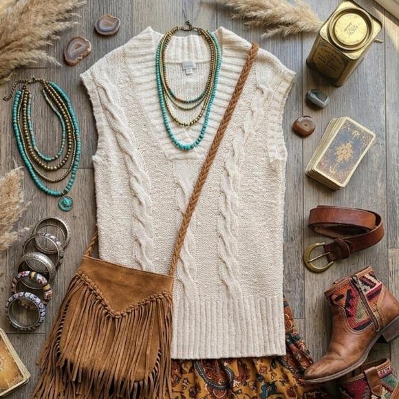 Caslon Sweaters - Caslon Cream Cable-Knit V-Neck Sleeveless Sweater